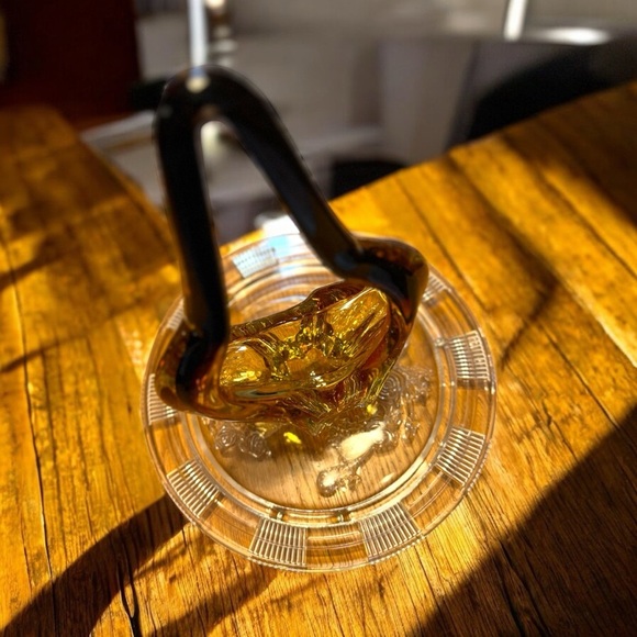 Vintage Amber Murano Style Basket Bowl Hand Blown Decorative Chalet - Picture 3 of 8